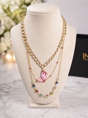 Cowboy Boot Pendant Colorful Gem Charm Boho Western Statement Jewelry Trendy Y2K